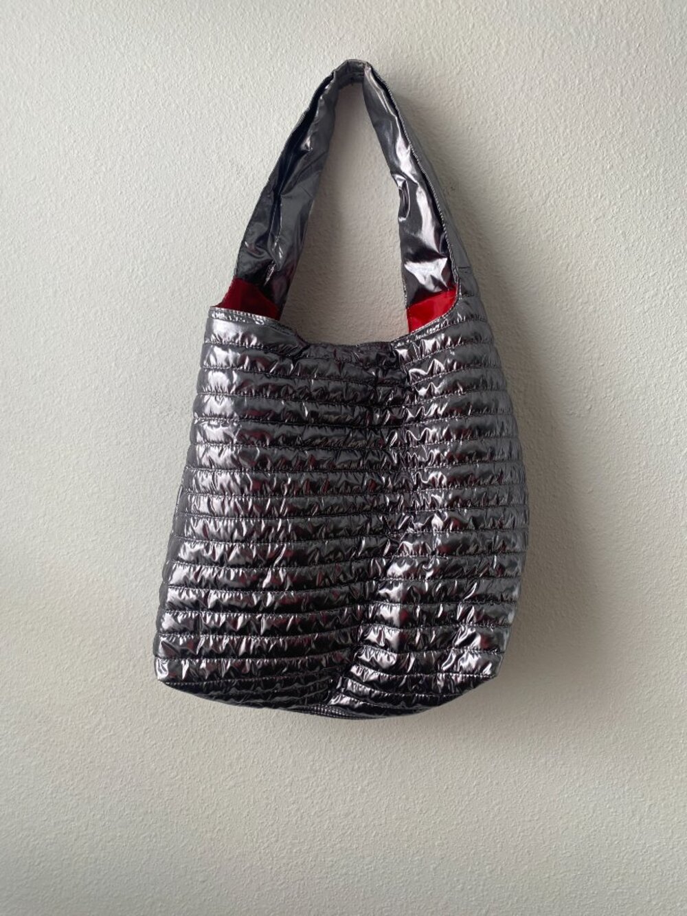 Tahari Tote hobo Bag Metallic Silver quilted Shoulder Bag